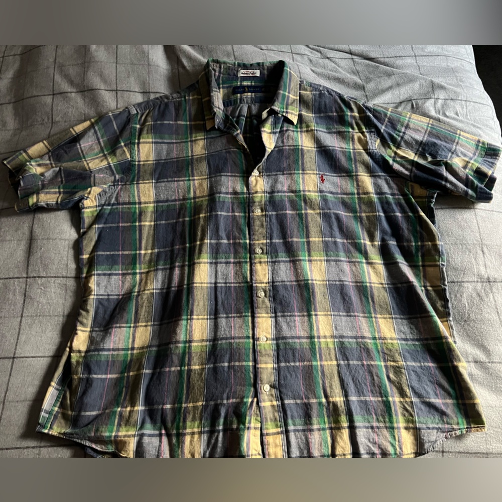 Ralph Lauren Polo mens big and tall vintage Plaid Shirt - Green, Yellow & blue